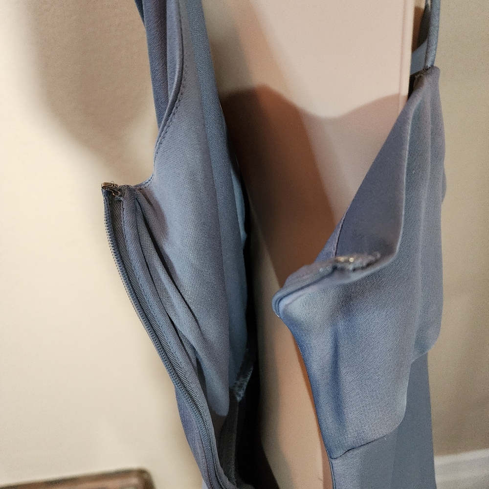 BHLDN/Anthropologie Dress Charmeuse Spaghetti Strap Satin Maxi Blue Plus Size 14 - Picture 7 of 16